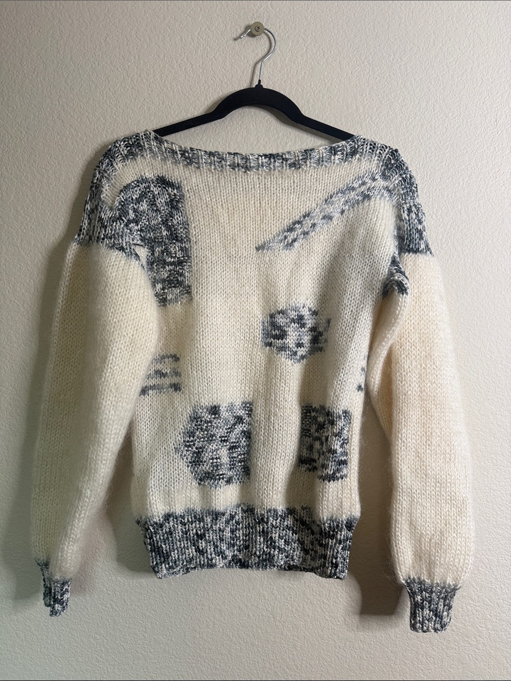 Vintage handmade knitted Cream and Black Patterned Women's Sweater